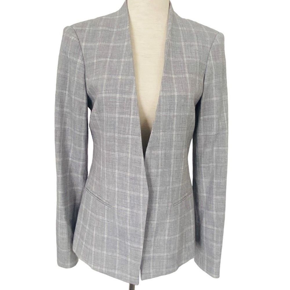 NWOT Tommy Hilfiger Womens Sz 2 Gray Plaid Blazer Lined Long  Career Wear, f23